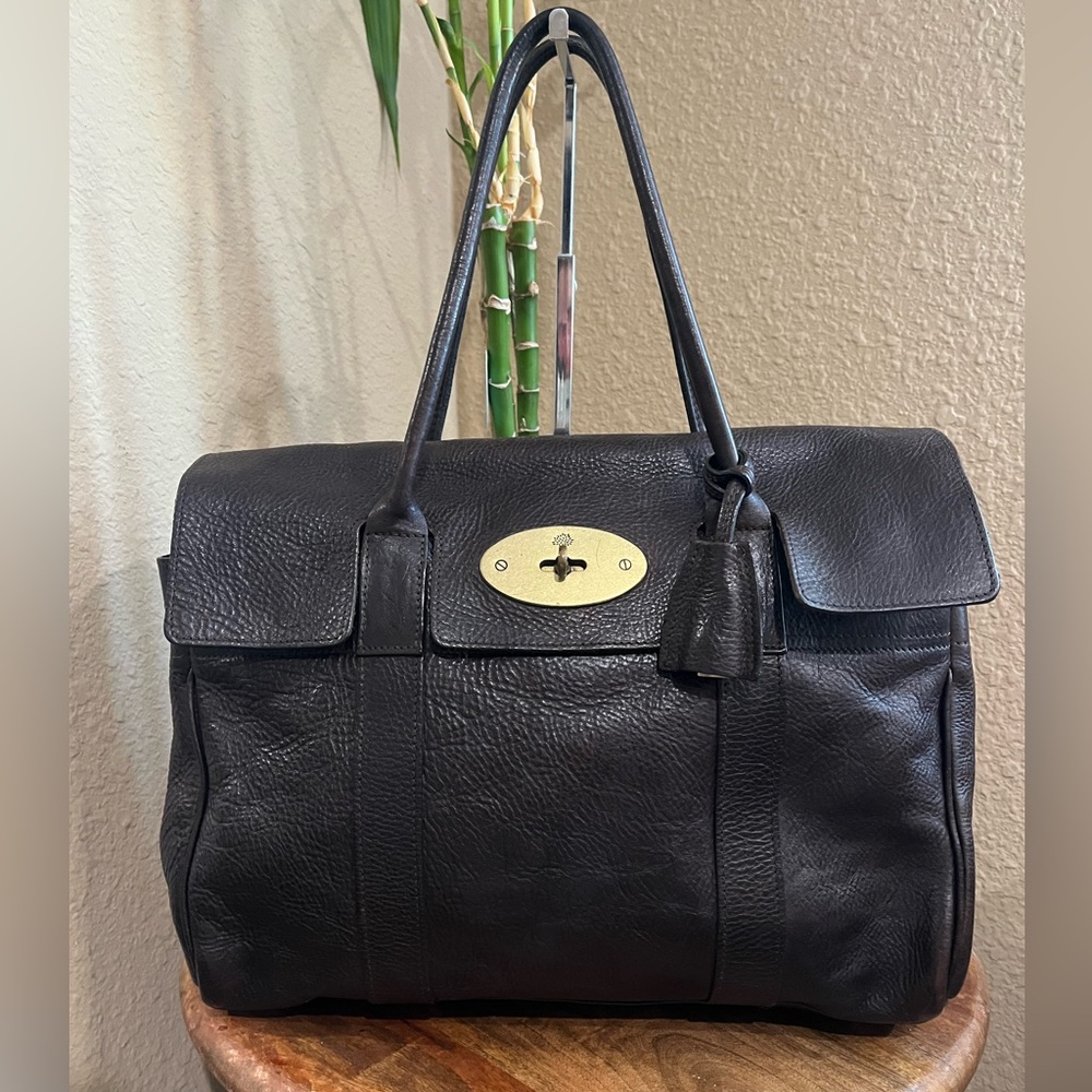 Mulberry Black Leather Bayswater Satchel with Gold Turnlock